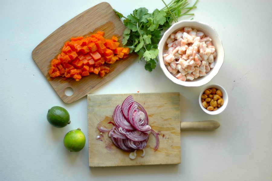 Prawn ceviche with sweet potato. www.marrojo.sidechain.es