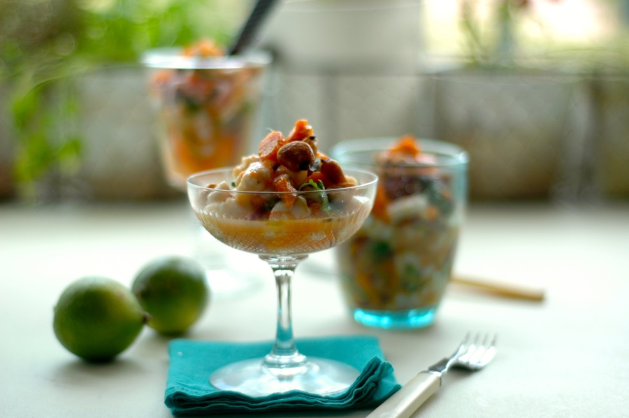 Ceviche de gambas con boniato. www.marrojo.sidechain.es